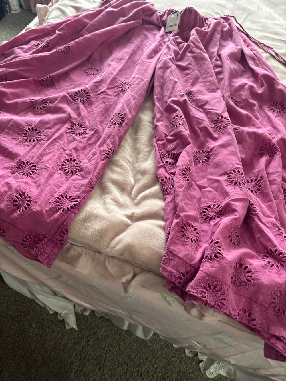 Free People Magenta Eyelet Wide Leg Pants